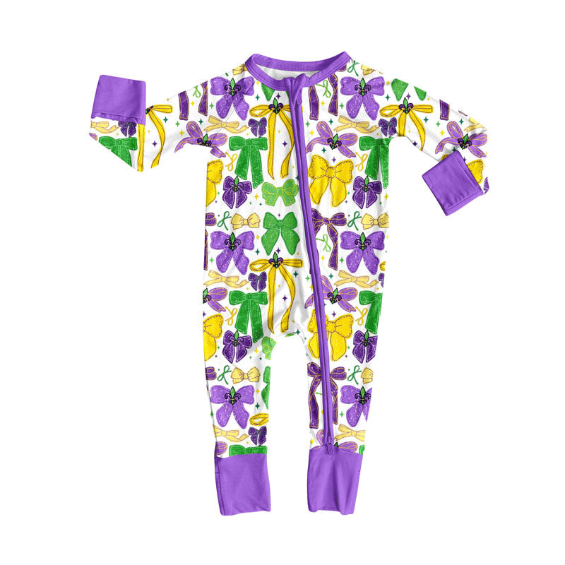 toddle baby Mardi Gras long sleeve zip romper wholesale factory price