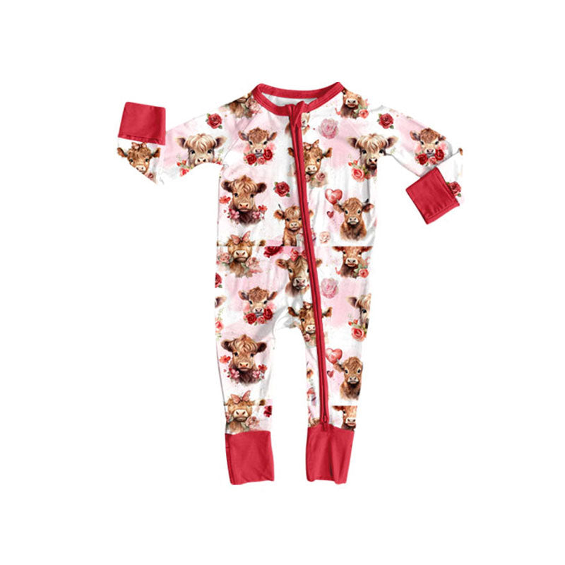 Toddle baby girls valentines day highland cow romper wholesale factory price