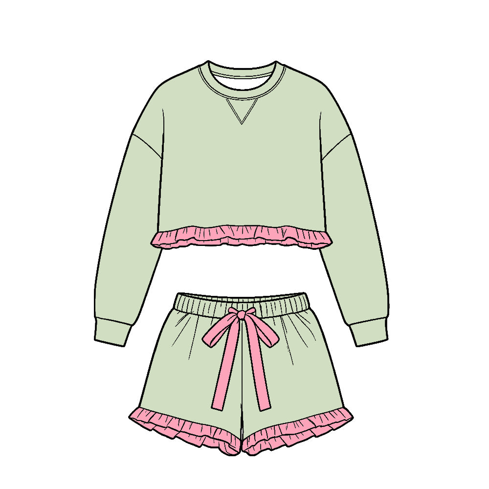 Custom solid cotton top matching shorts kids outfit wholesale factory price