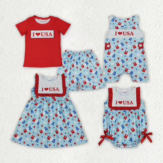 I love USA July 4th top matching shorts toddle baby boy outfit