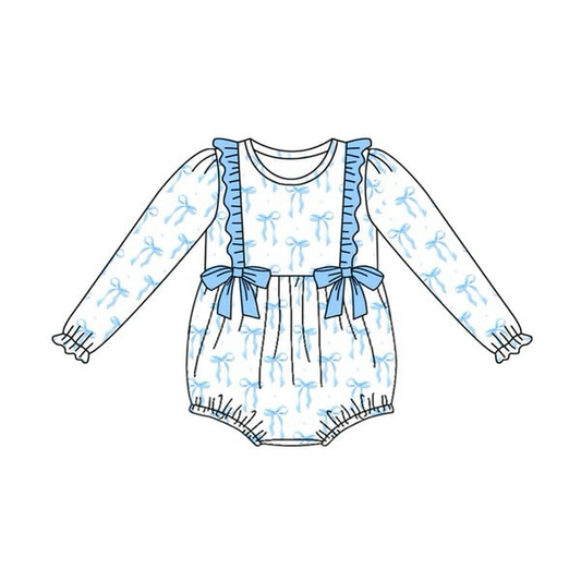 Toddle baby girl blue bow boutique romper