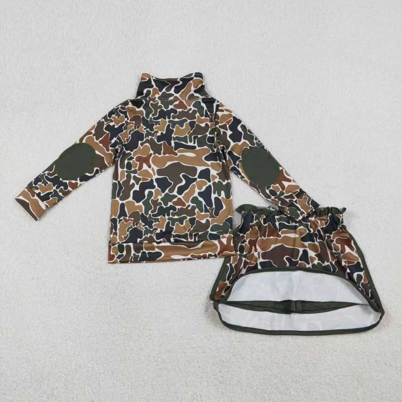 Orange green camo pullover top matching skirts girls yoga outfit