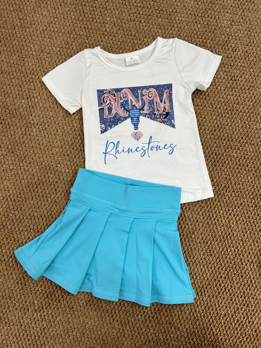 Girls short sleeve shirt blue yoga skort summer outfit