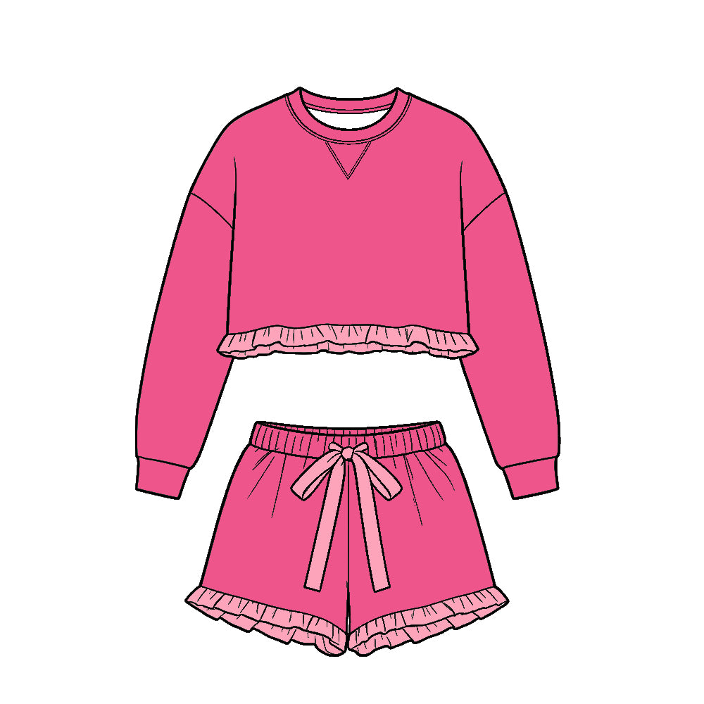 Custom solid cotton top matching shorts kids outfit wholesale factory price