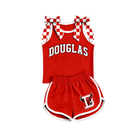 Custom team bow top matching shorts girls summer outfit