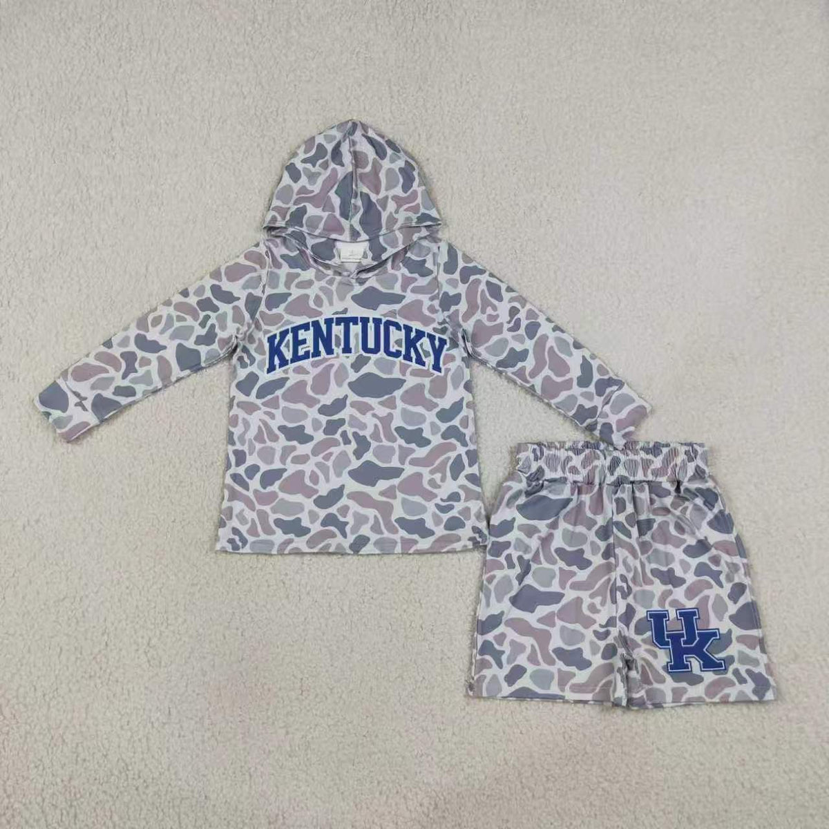 Boys long sleeve tenne camo hoodie top matching shorts outfit