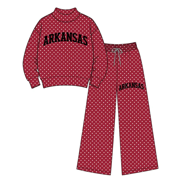 Baby girl custom team cheer design long sleeve mock neck top pants set