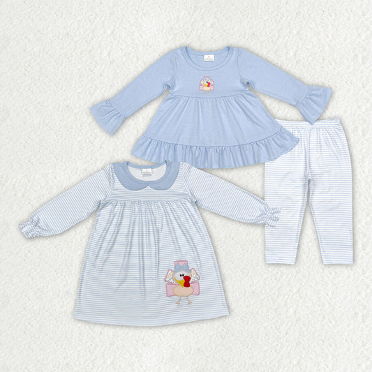 best sister embroidery thanksgiving turkey blue stripes clothes