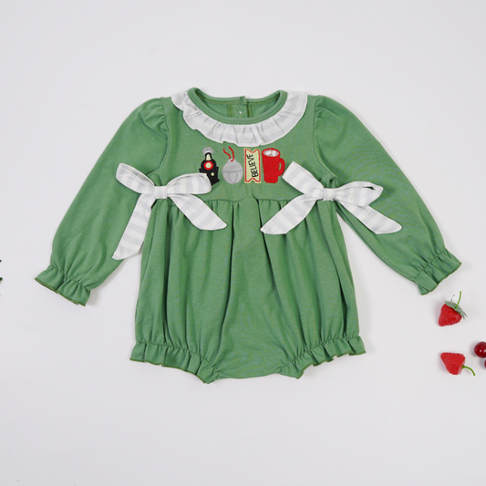 toddle girl christmas believe train design long sleeve winter romper
