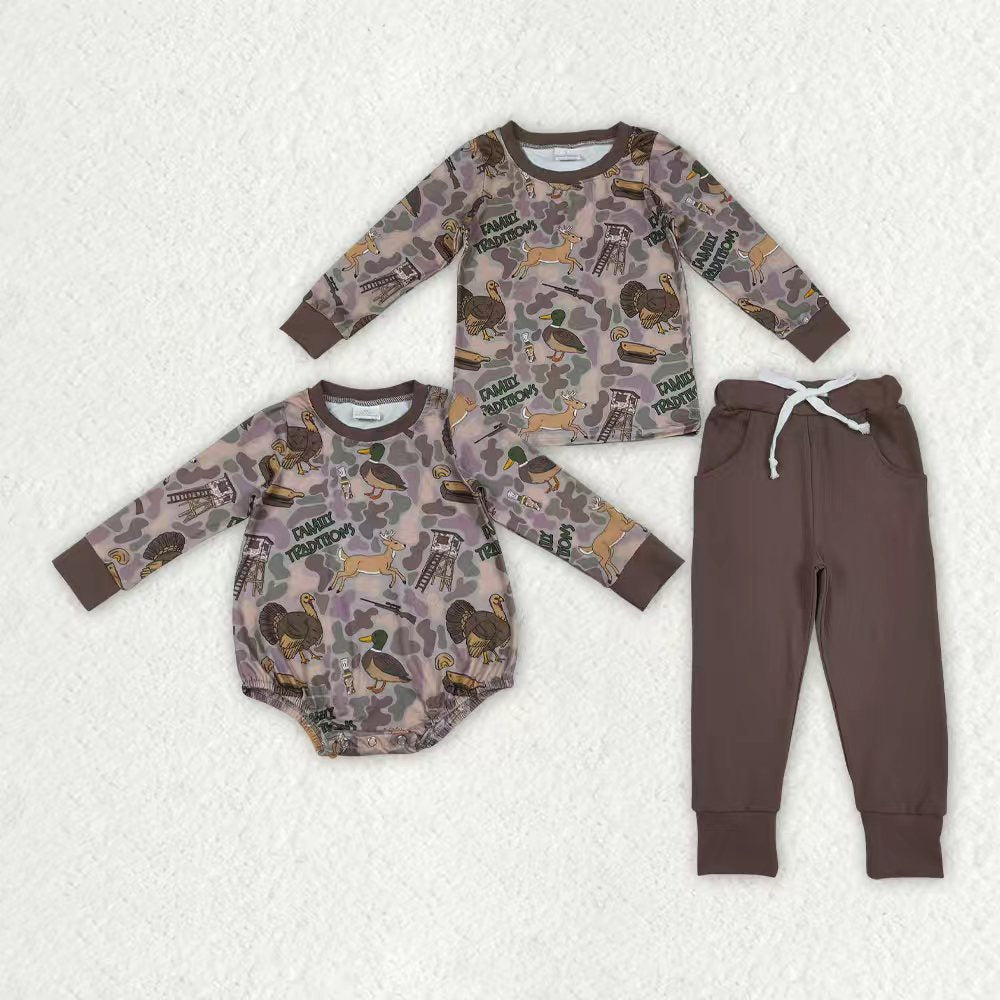 Duck call Thanksgiving turkey long sleeve boys long sleeve pajama set