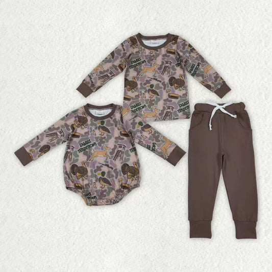 Duck call Thanksgiving turkey long sleeve boys long sleeve pajama set