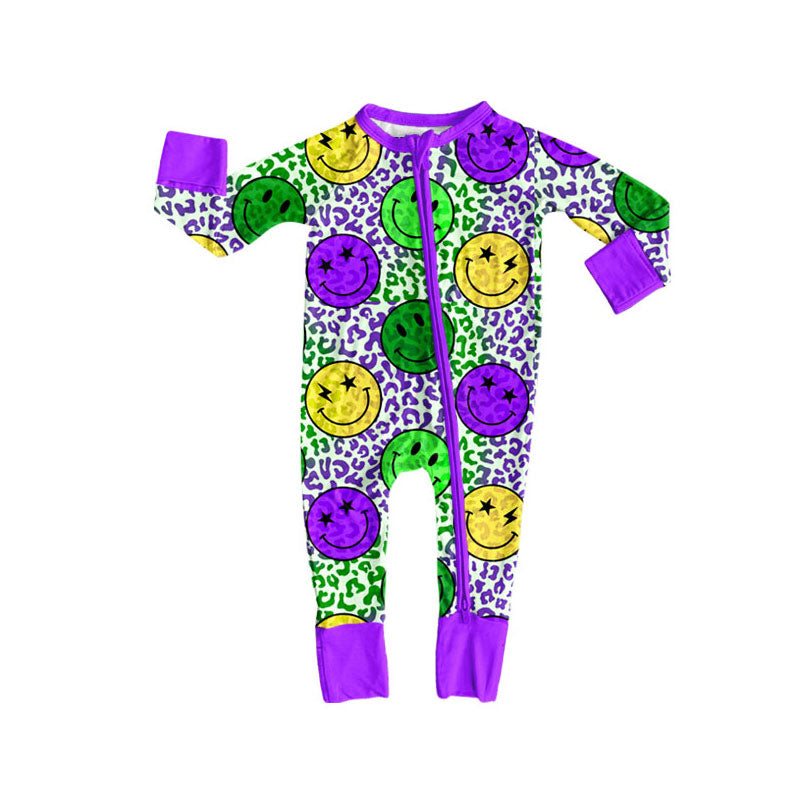 toddle baby smile face leopard long sleeve zip romper