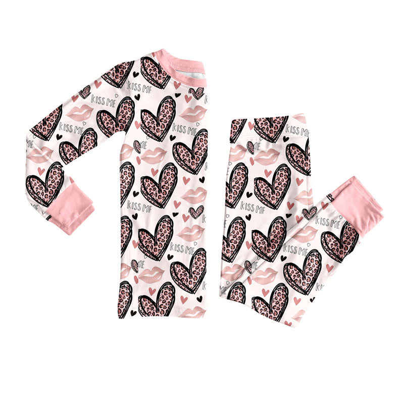 Valentines heart kids long sleeve pajama set wholesal factory price