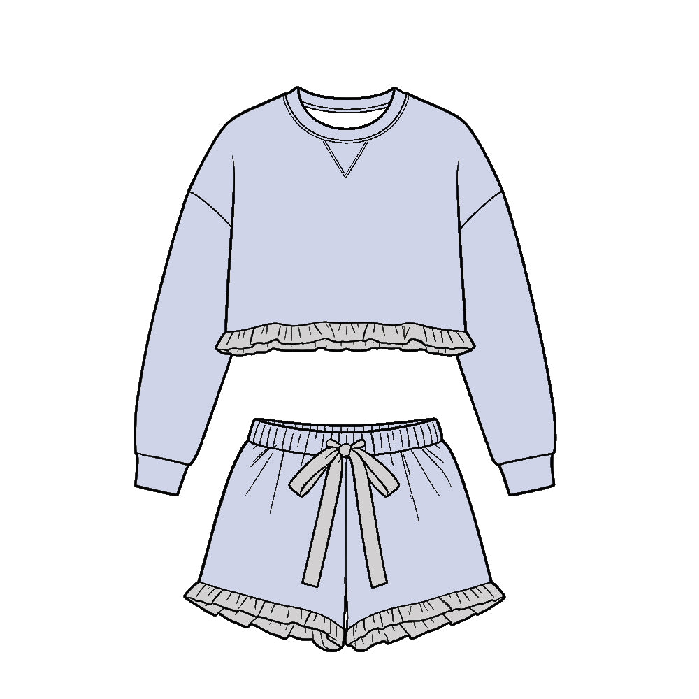 Custom solid cotton top matching shorts kids outfit wholesale factory price