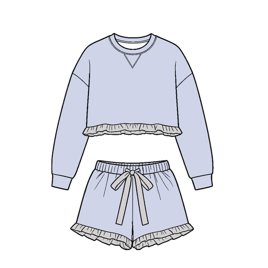 Custom solid cotton top matching shorts kids outfit wholesale factory price