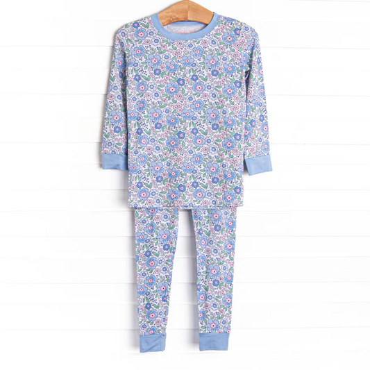 Toddle kids girl blue floral design outfit