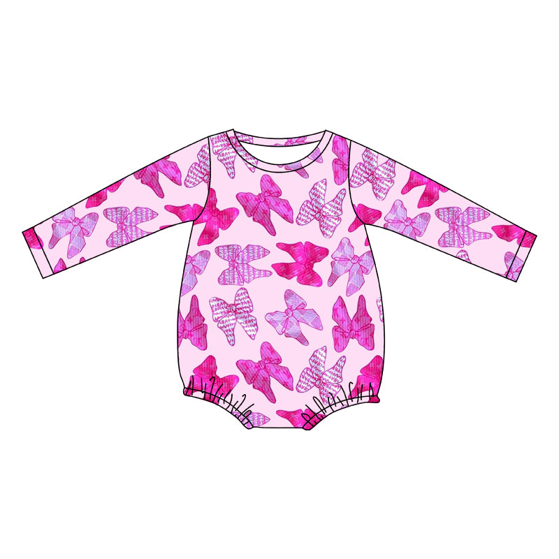 Toddle baby girls pink bow long sleeve romper preorder