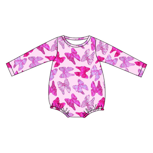 Toddle baby girls pink bow long sleeve romper preorder