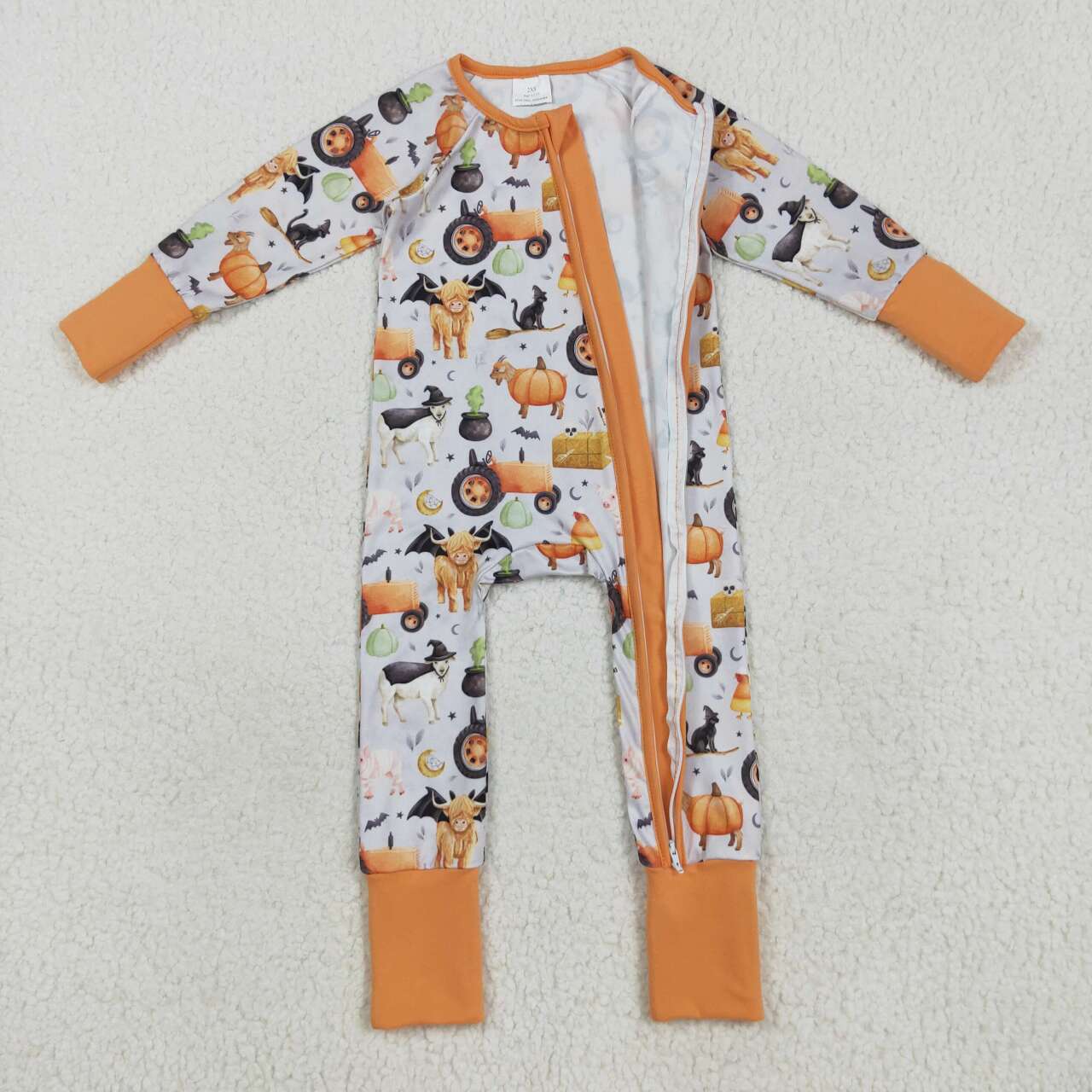 Halloween pumpkin animals design infant baby boy long sleeve  romper