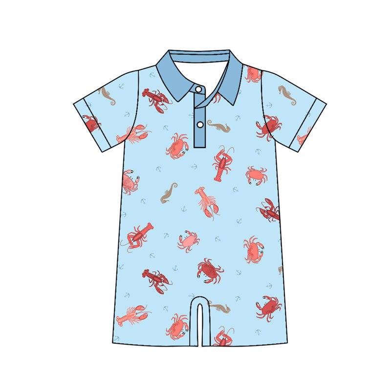 Crawfish design baby boy summer romper