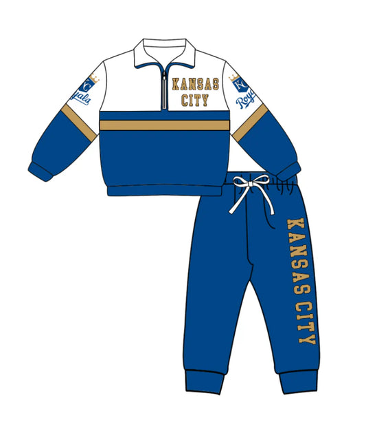 Kids long sleeve team pullover top matching pants outfit wholesal factory price