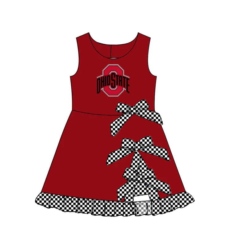 Girls Sleeveless Checked Bow Scallop Edge Ruffle Shorts Liner Knee Length Yoga Dress