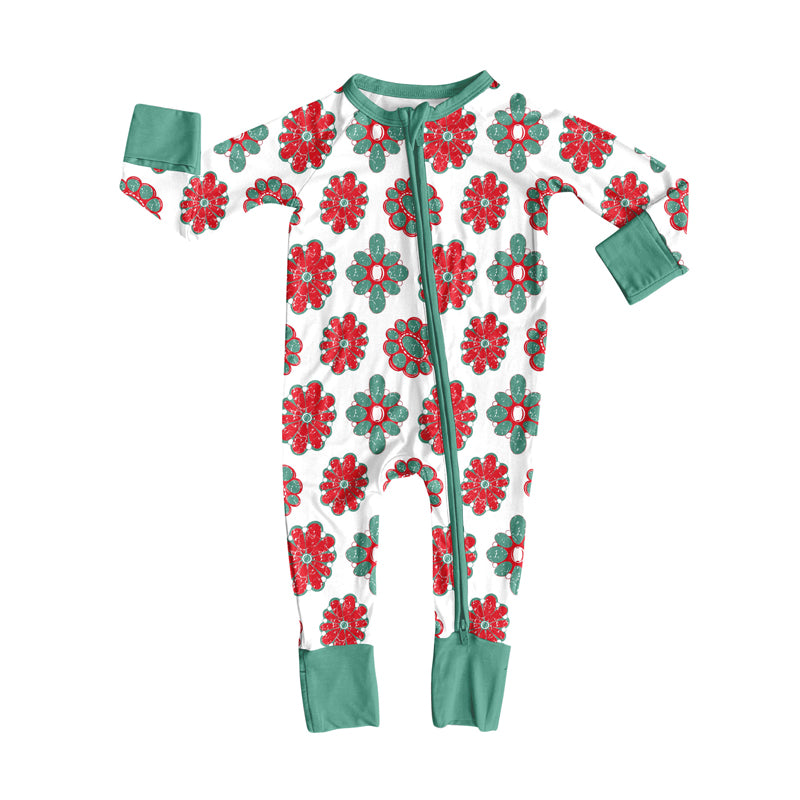 toddle baby Christmas turquoise print long sleeve zip romper