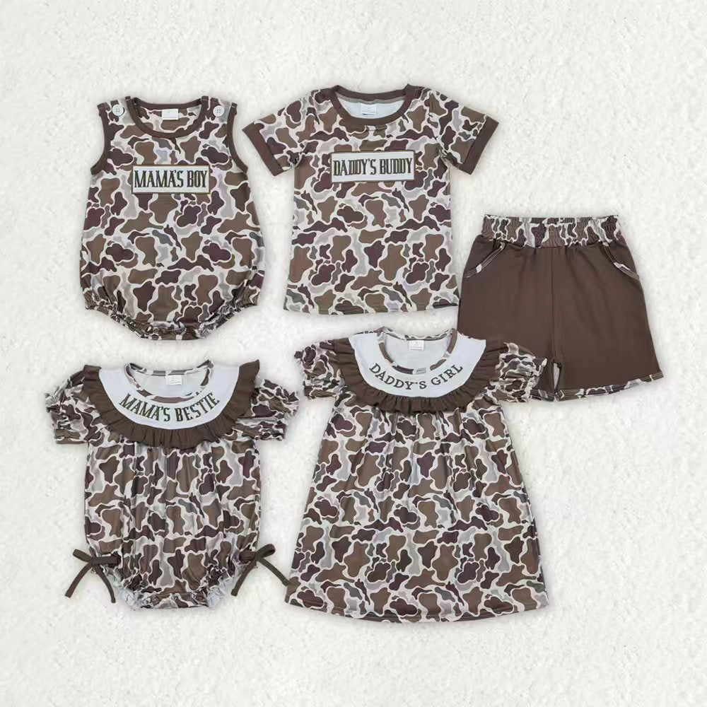 Daddys buddy camo embroidery top matching shorts boys summer outfit