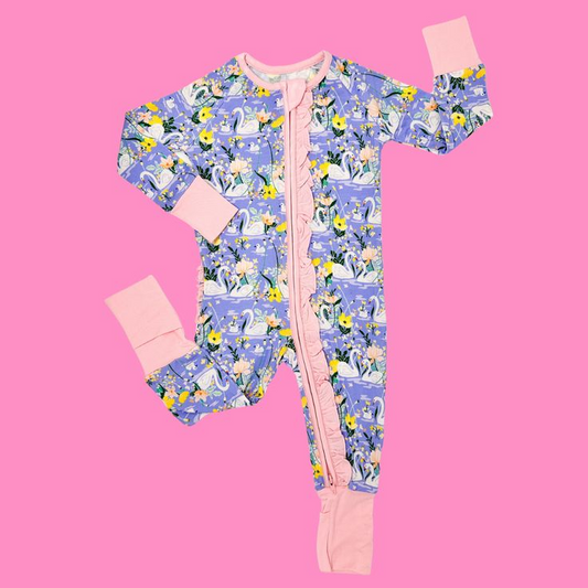 baby girls long sleeve floral zip romper