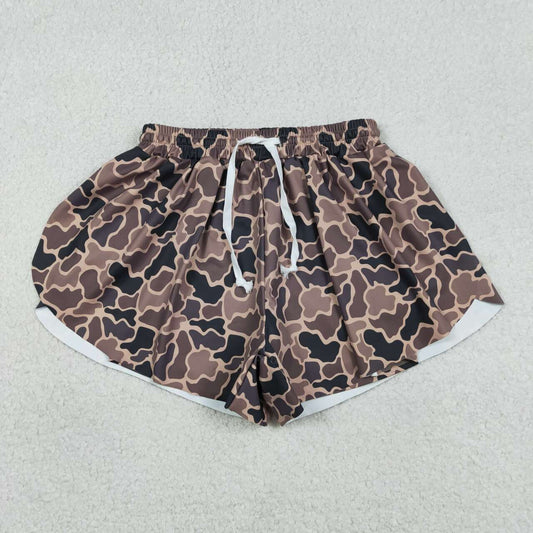 Adult women black brown camo summer yoga shorts