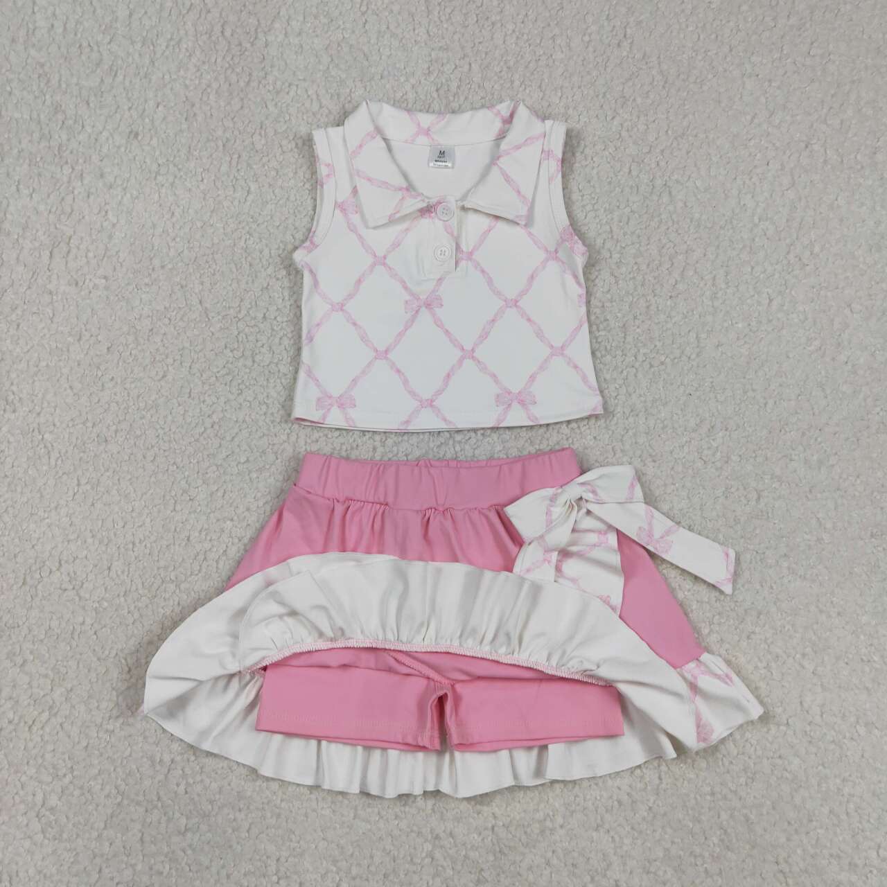 Pink bow tank top matching skirt girls active wear yoga outfit