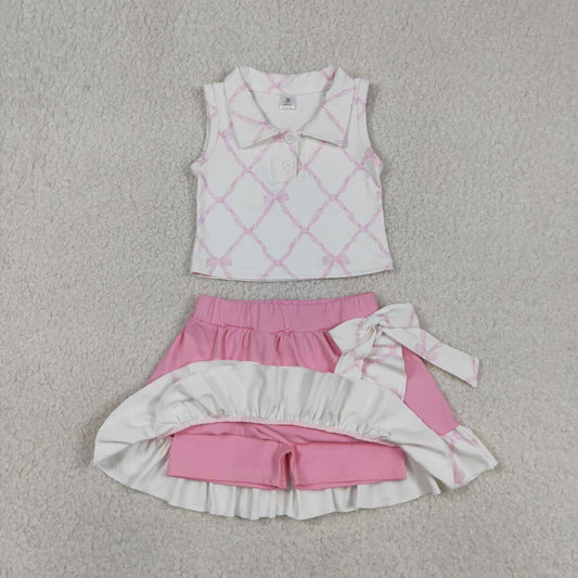 Pink bow tank top matching skirt girls active wear yoga outfit