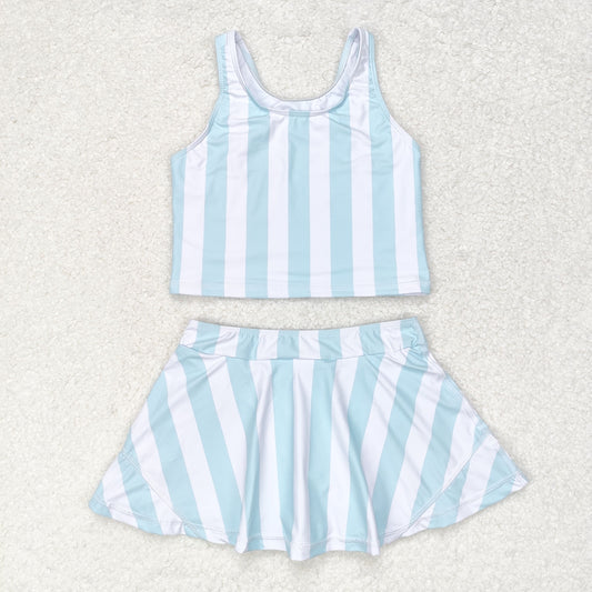 blue stripes baby girls summer skirt outfit