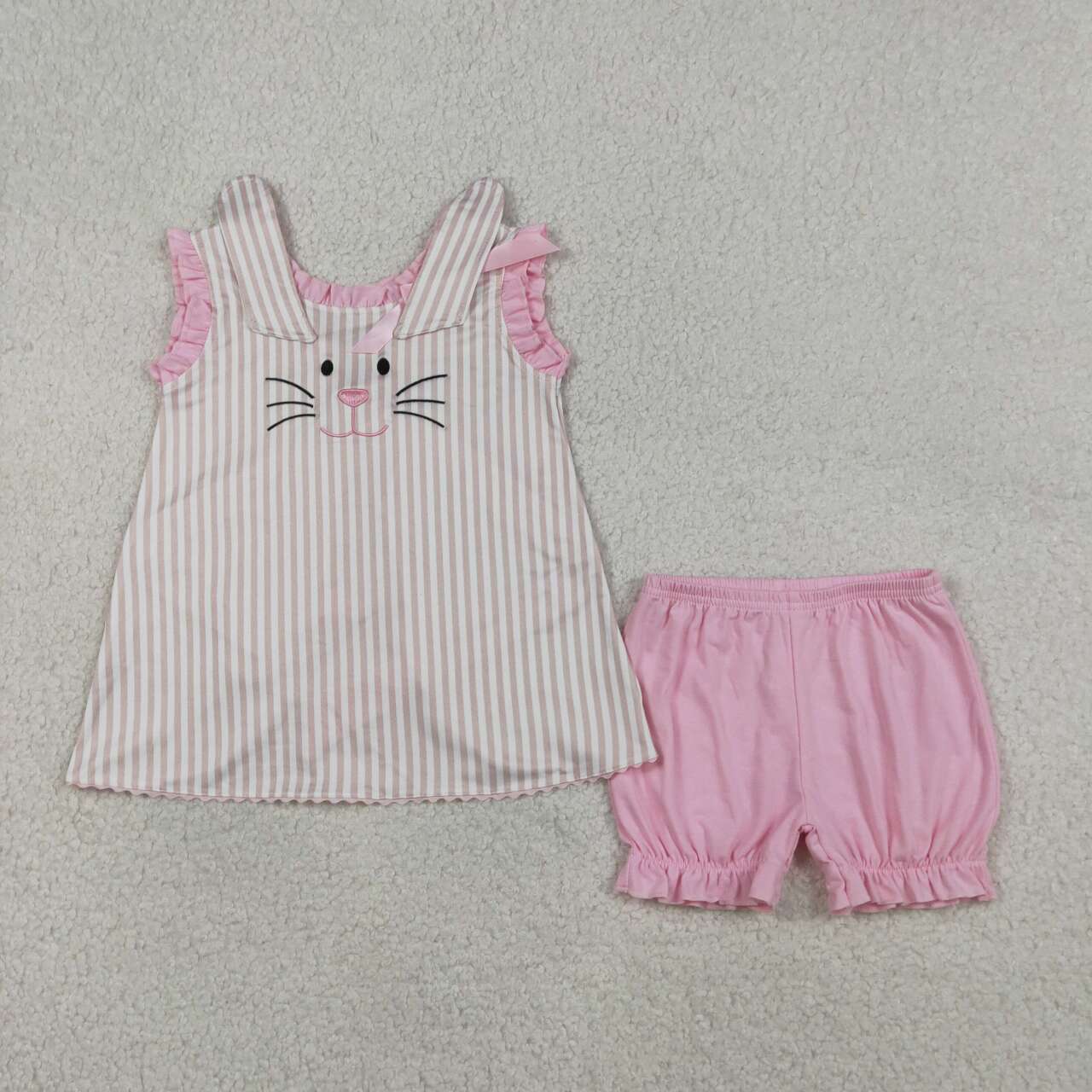 Easter bunny embroidery top matching shorts girls summer outfit