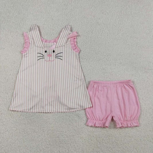 Easter bunny embroidery top matching shorts girls summer outfit