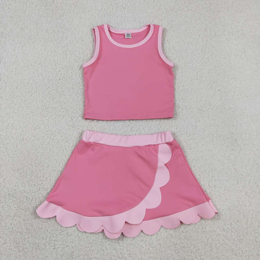 Pink yoga top matching skorts girls summer outfit