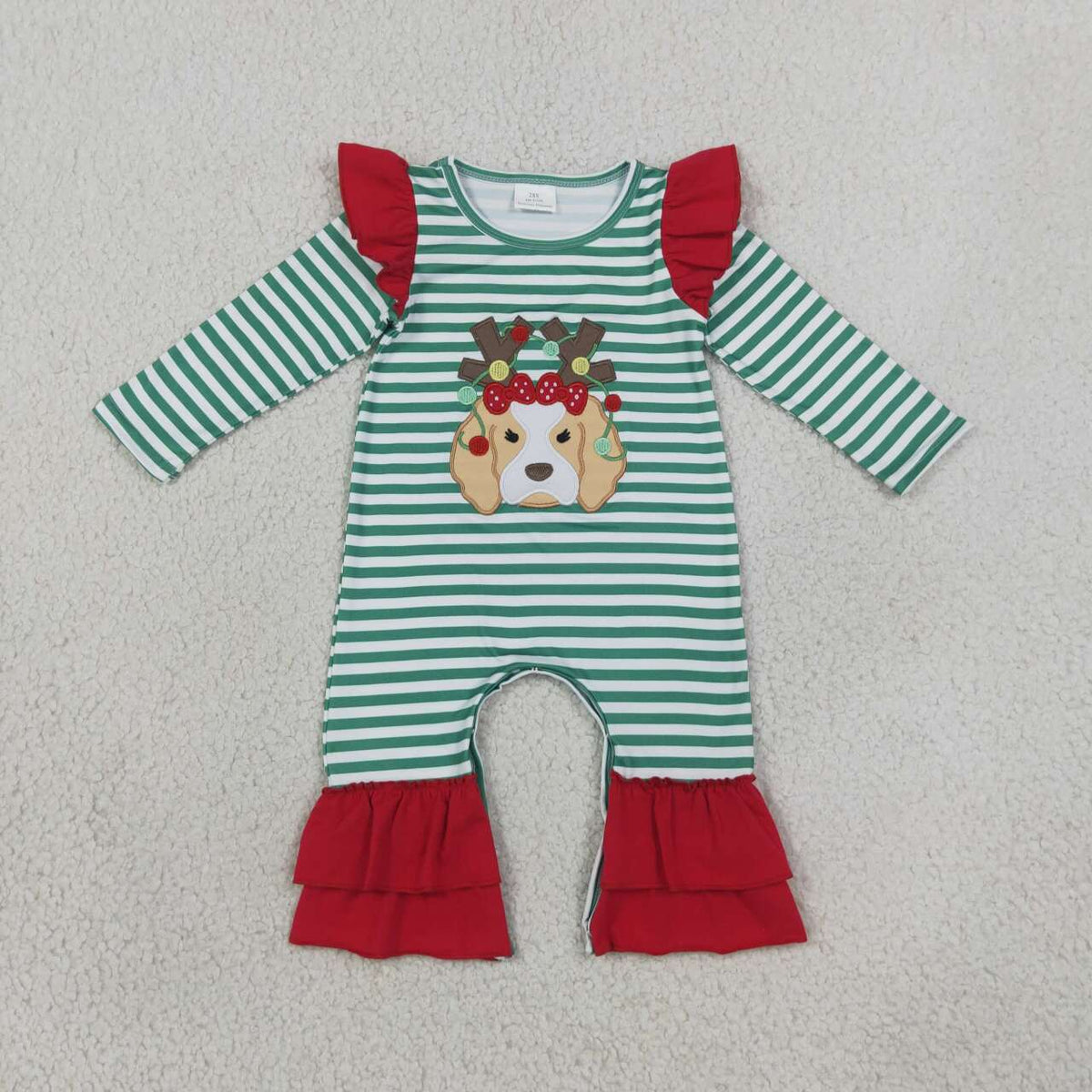 Toddle baby girl Christmas deer dog embroidery design romper