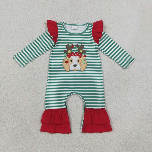 Toddle baby girl Christmas deer dog embroidery design romper