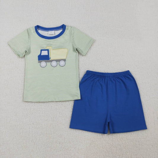 Embroidery Construction top matching shorts boy summer embroidery outfit