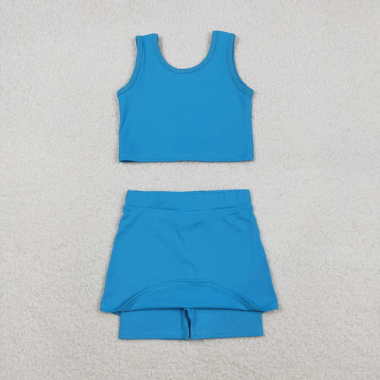 Baby girls blue active wear athletic summer yoga outfit