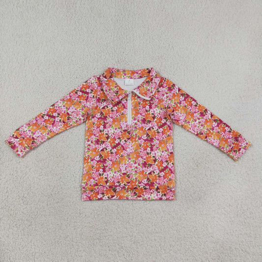 Flowers print kids girl long sleeve pullover top