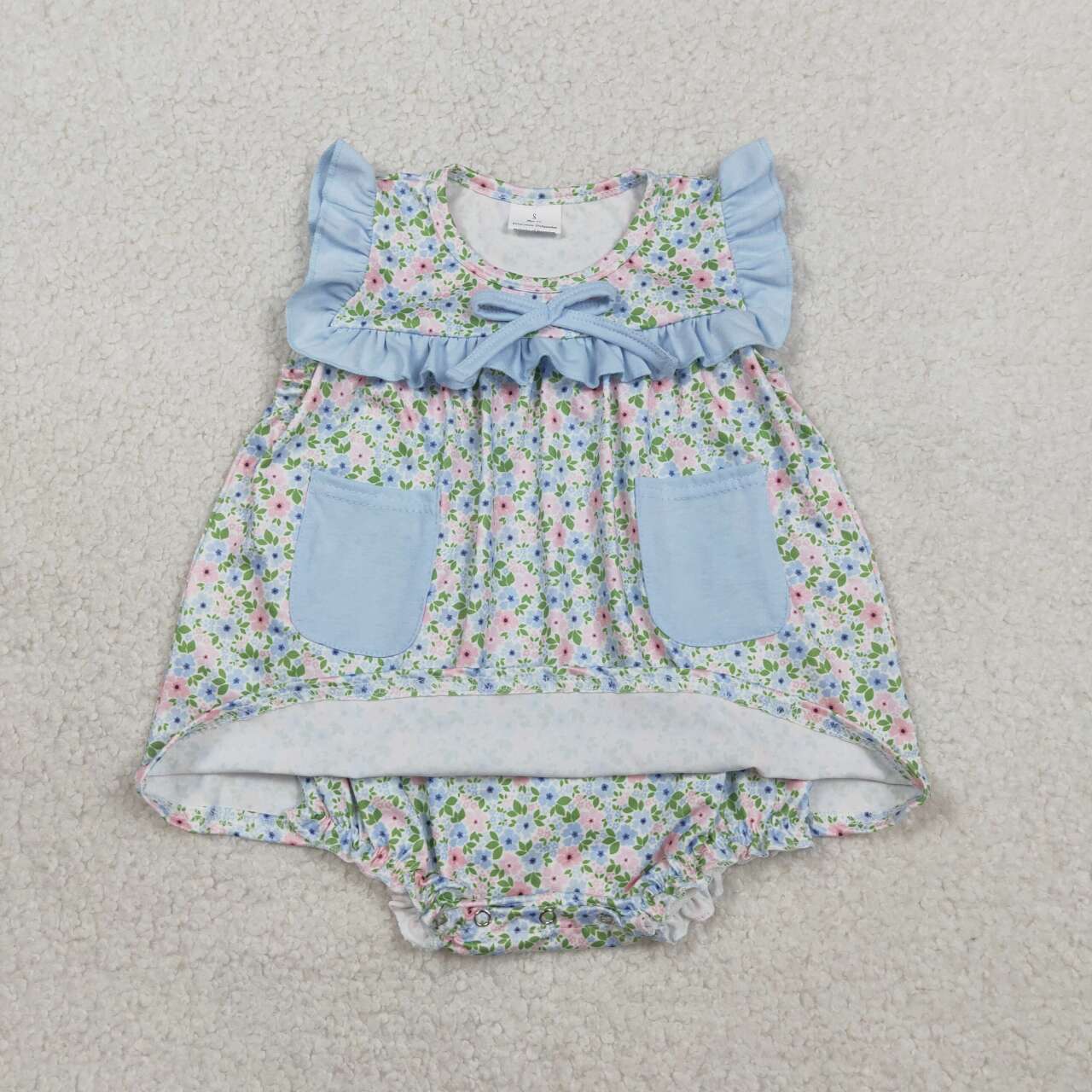 Blue pink floral design toddle baby romper
