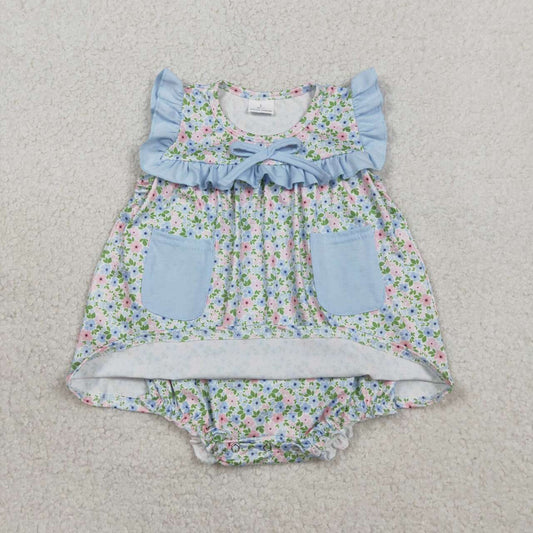 Blue pink floral design toddle baby romper