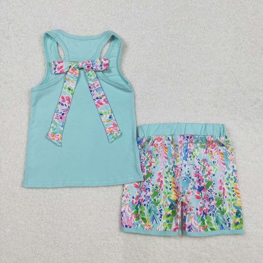 Baby girls aqua top floral shorts summer outfit