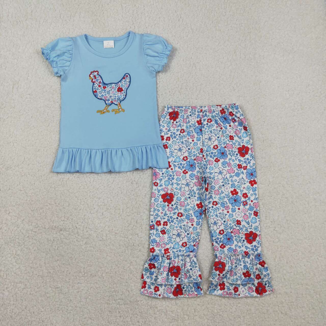 Baby girls embroidery floral chicken outfit