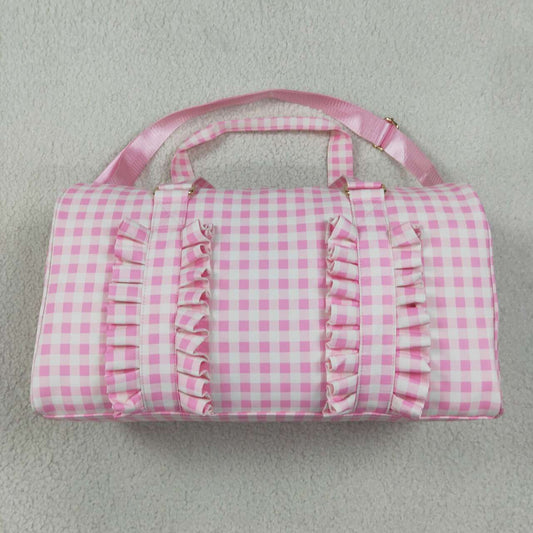 kids pink plaid print duffle bag