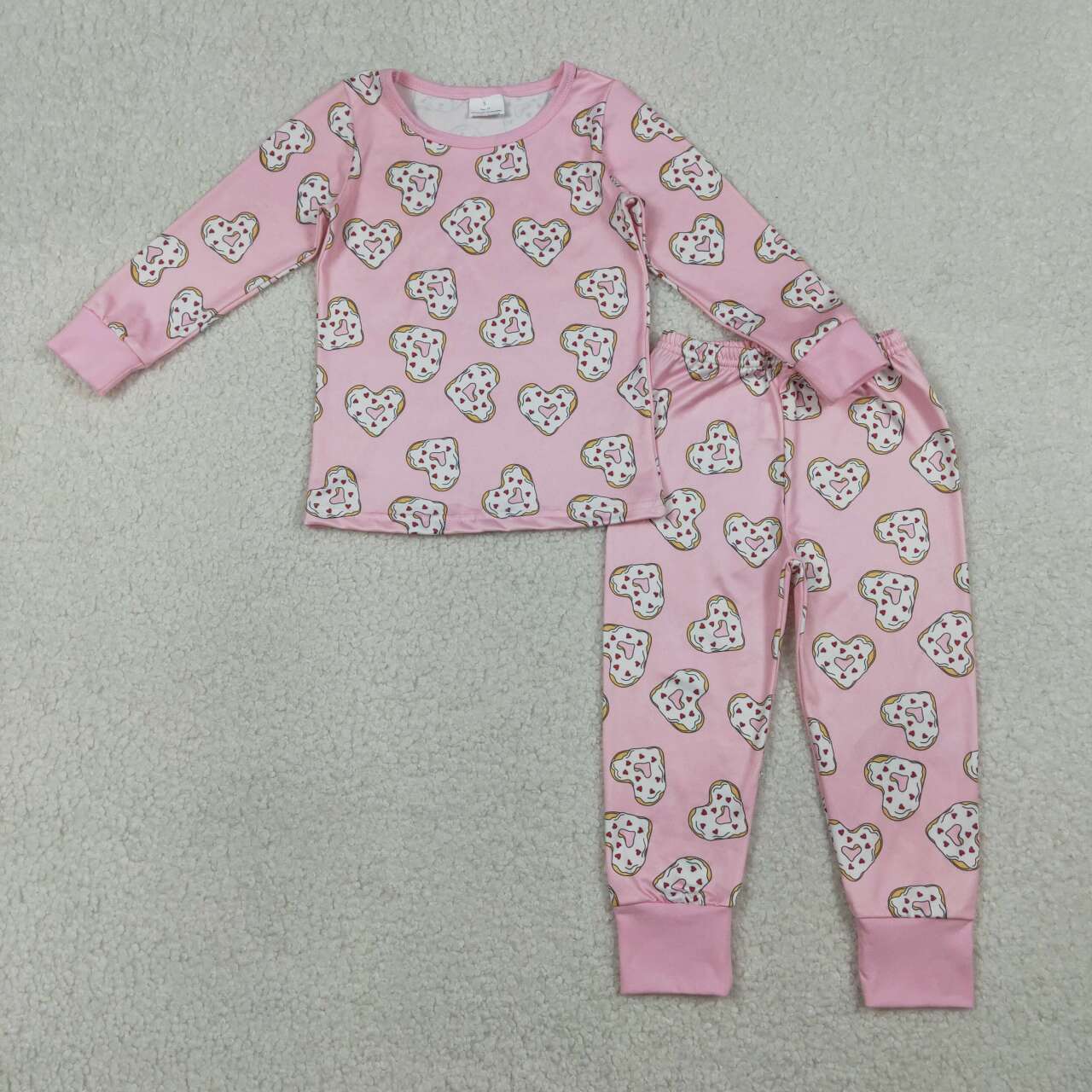 Valentines heart donuts design kids girls long sleeve outfit
