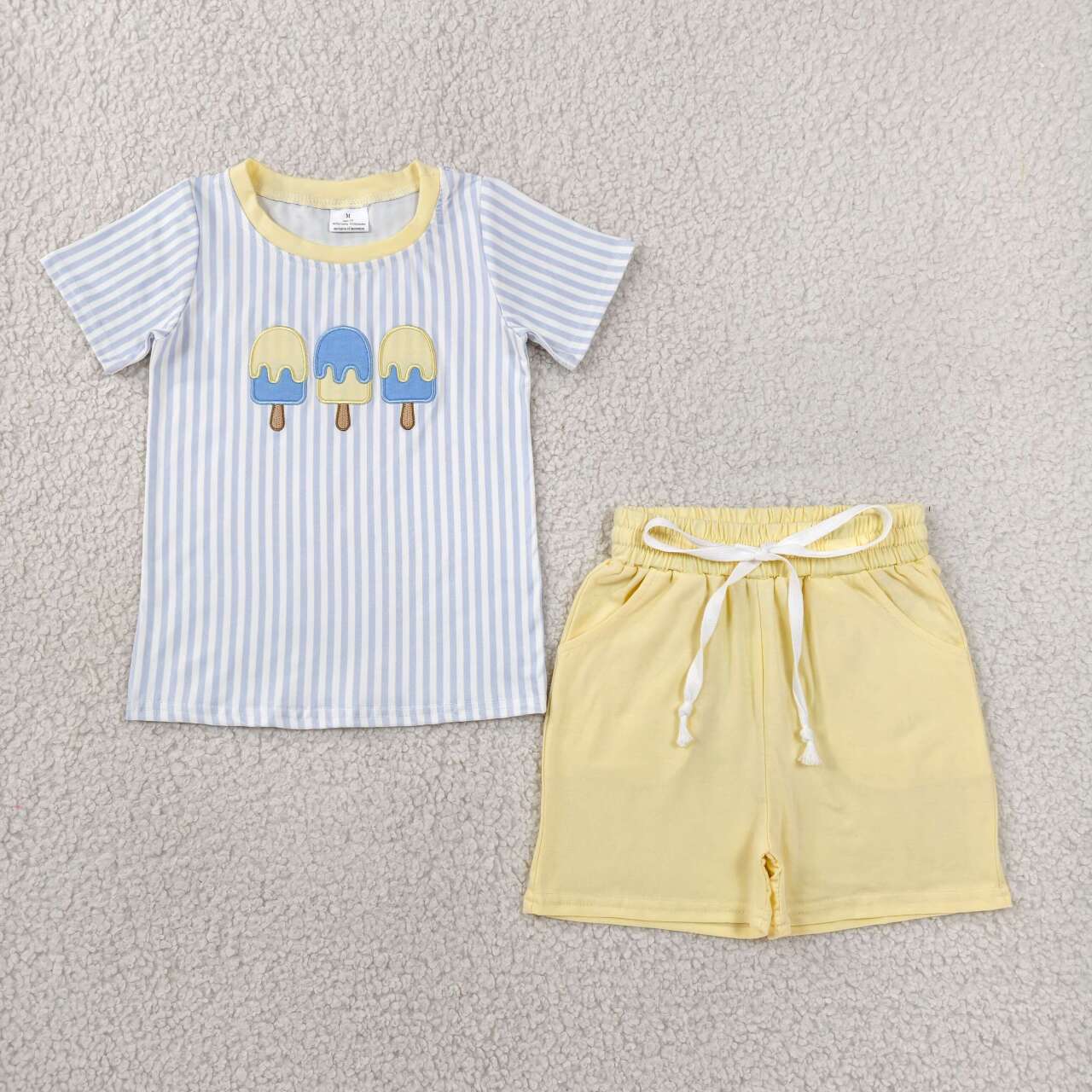 Embroidery Popsible short sleeve top matching shorts boy summer outfit