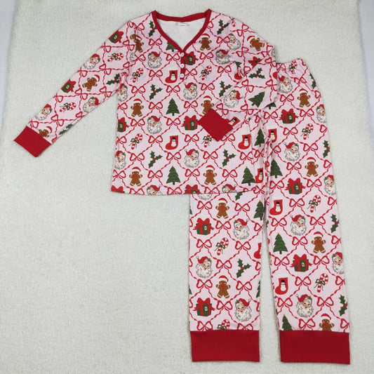 Adult women Christmas santa candy cane long sleeve pajama set
