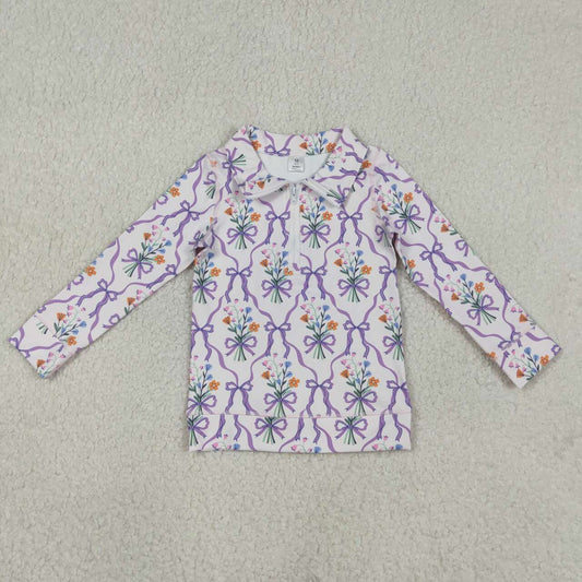 Girls lavender floral design yoga pullover